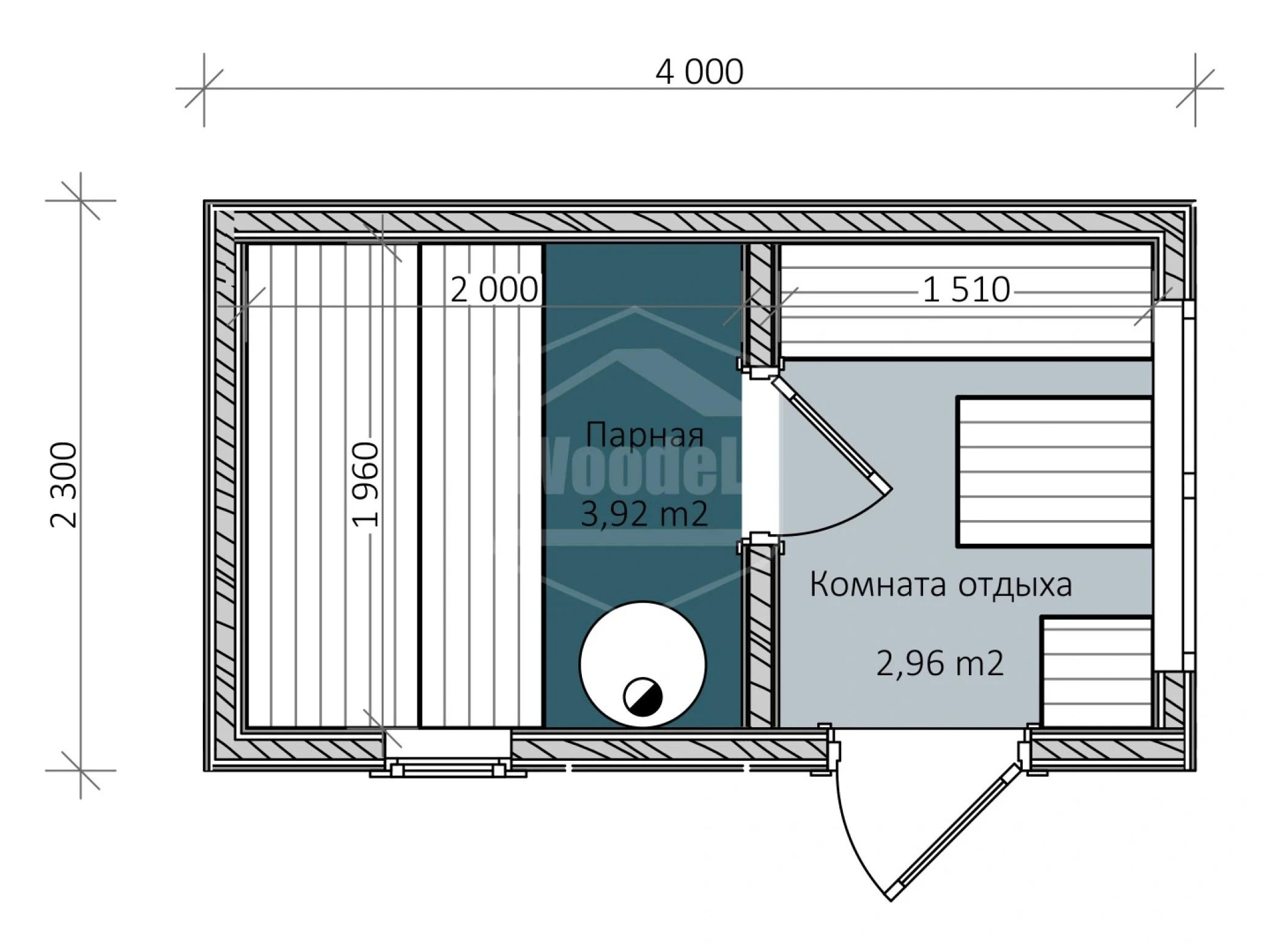 Планировка модульной бани woodel box 4