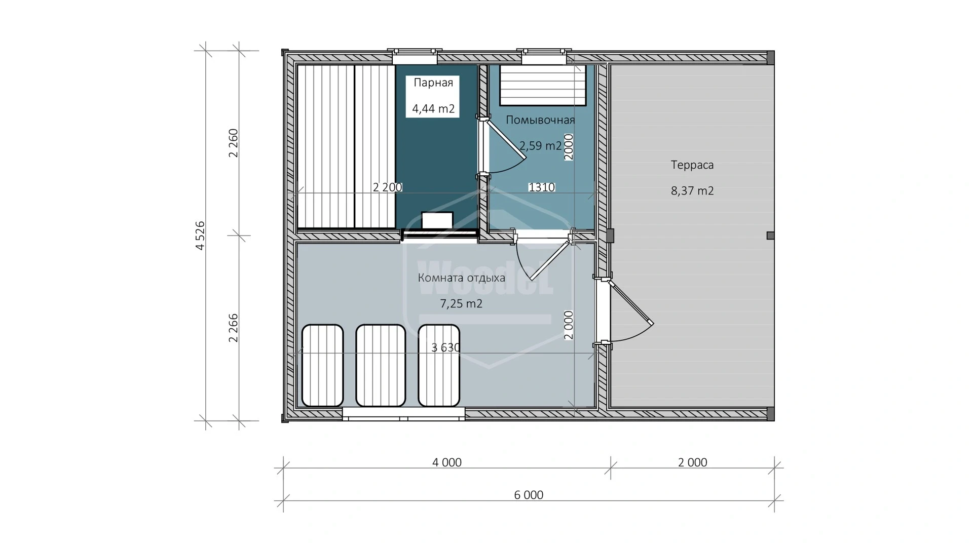 Woodel Barn 4,5х6 метров с террасой 2м