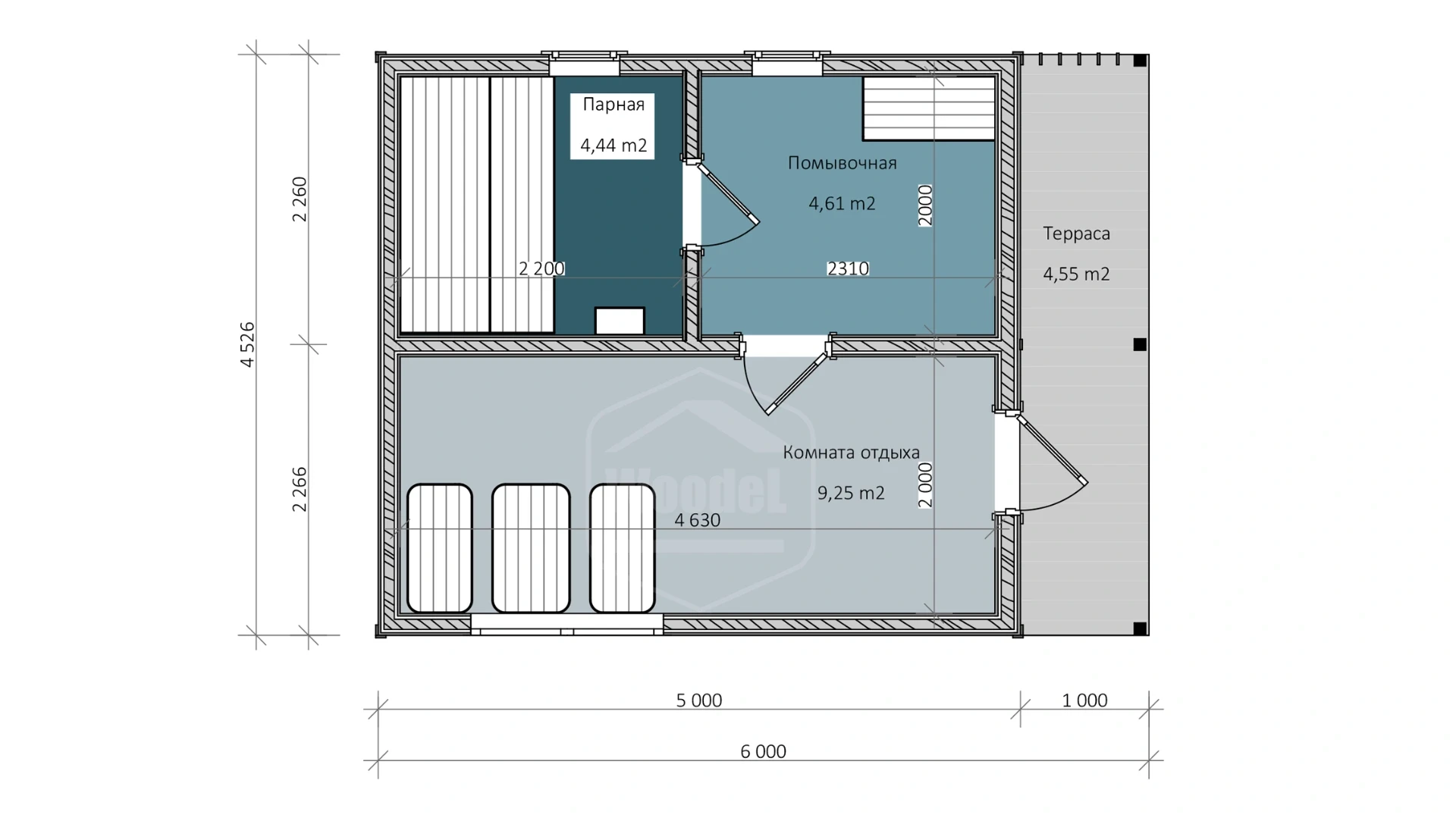 Woodel Heat 4,5х6 метров с террасой
