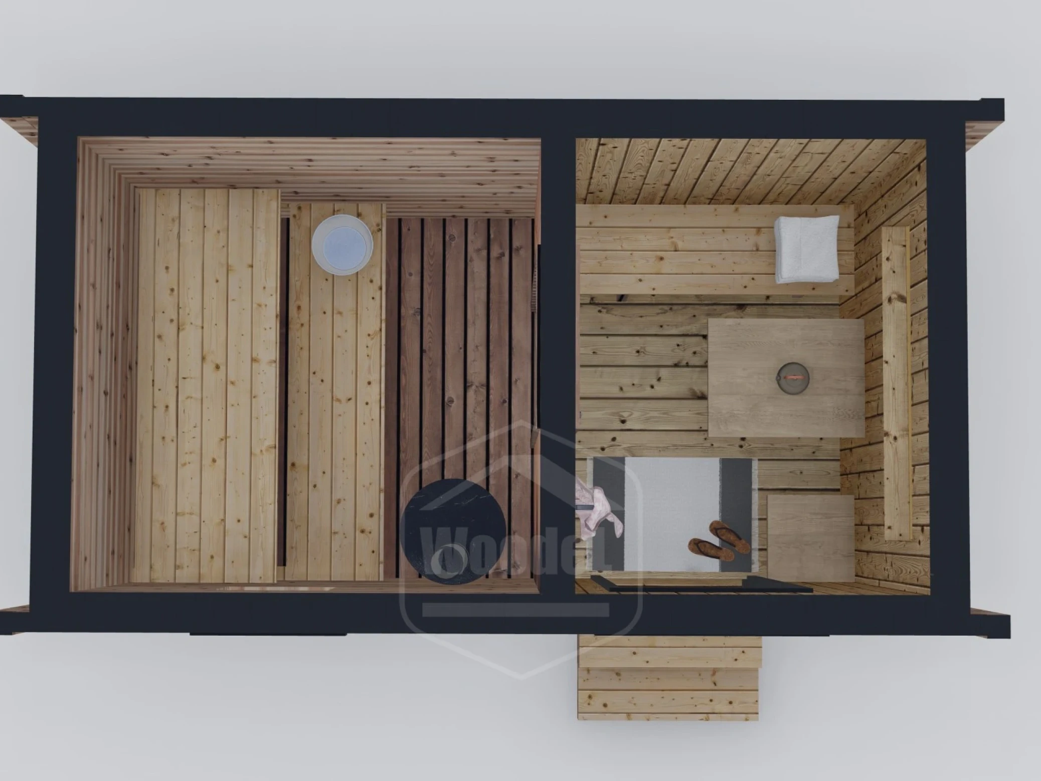Планировка модульной бани woodel box 4
