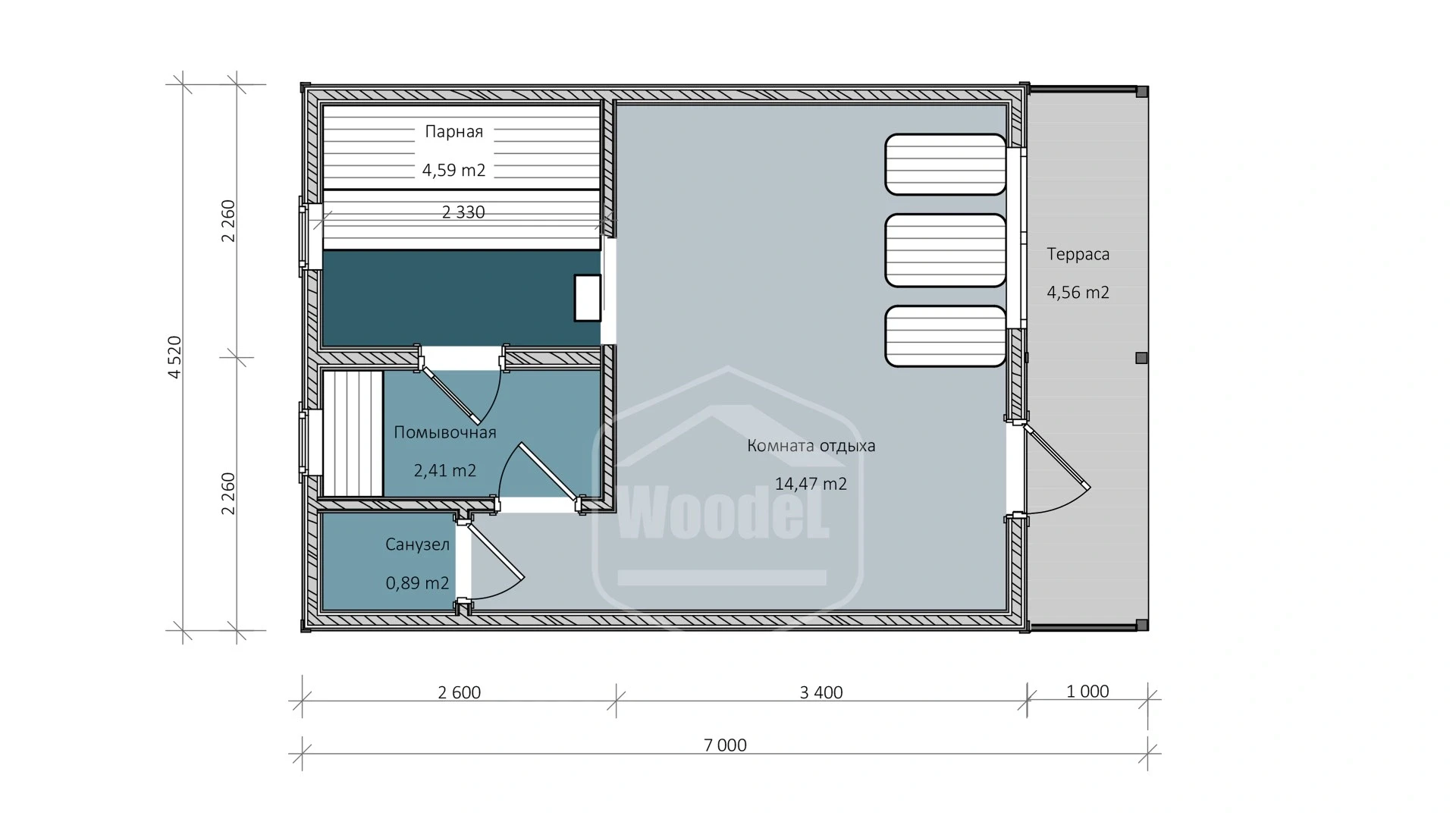 Woodel Box с террасой 4,5х6+1