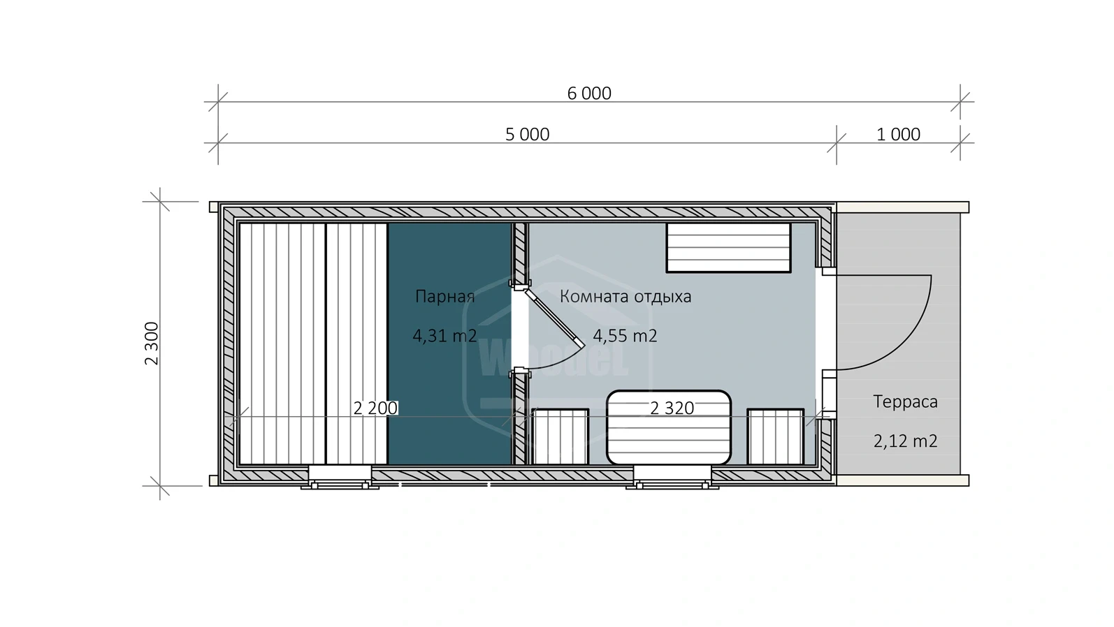 Woodel Barn 6 метров с крыльцом