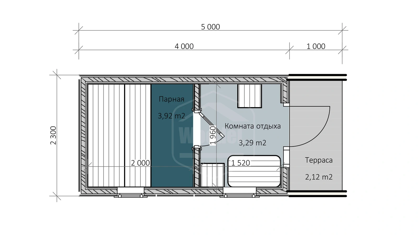 Woodel Barn 5 метров с крыльцом