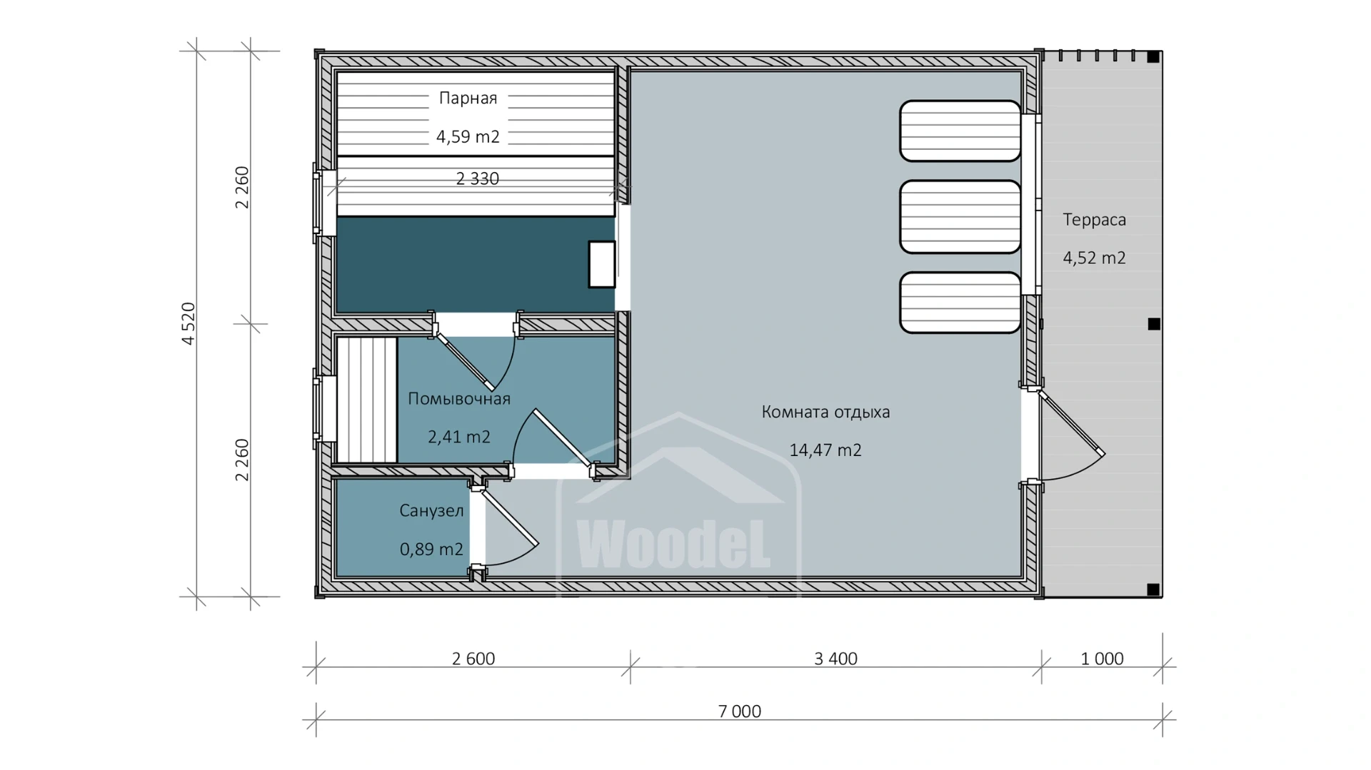 Woodel Heat 4,5х7 метров с террасой