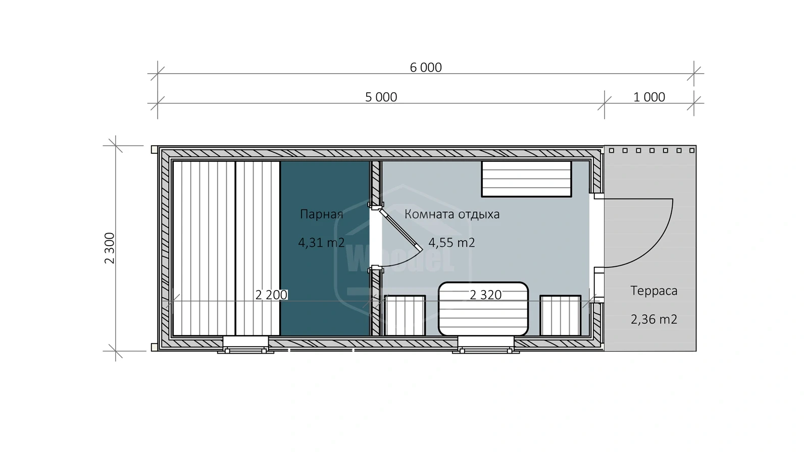 Woodel Heat 6 метров с крыльцом