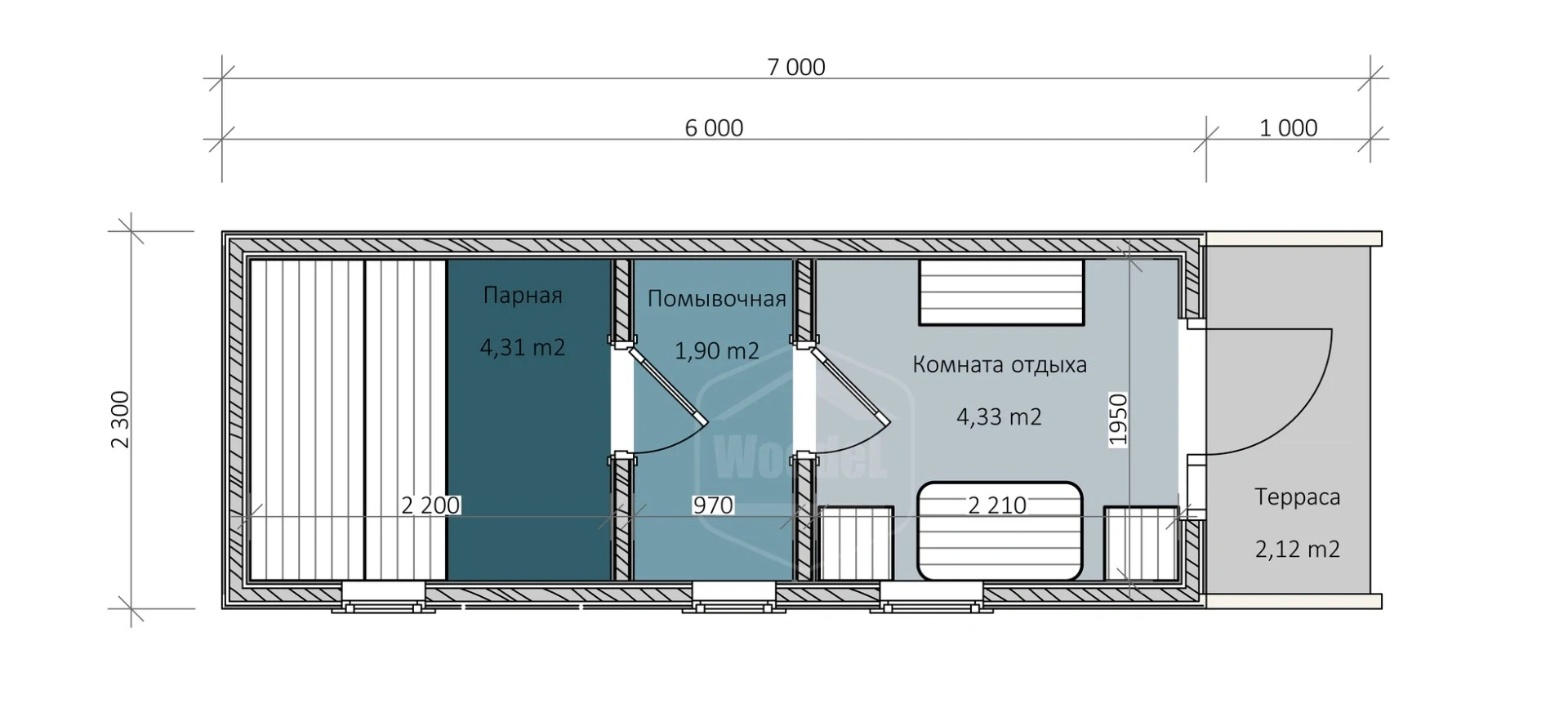 Woodel Barn 7 метров с крыльцом